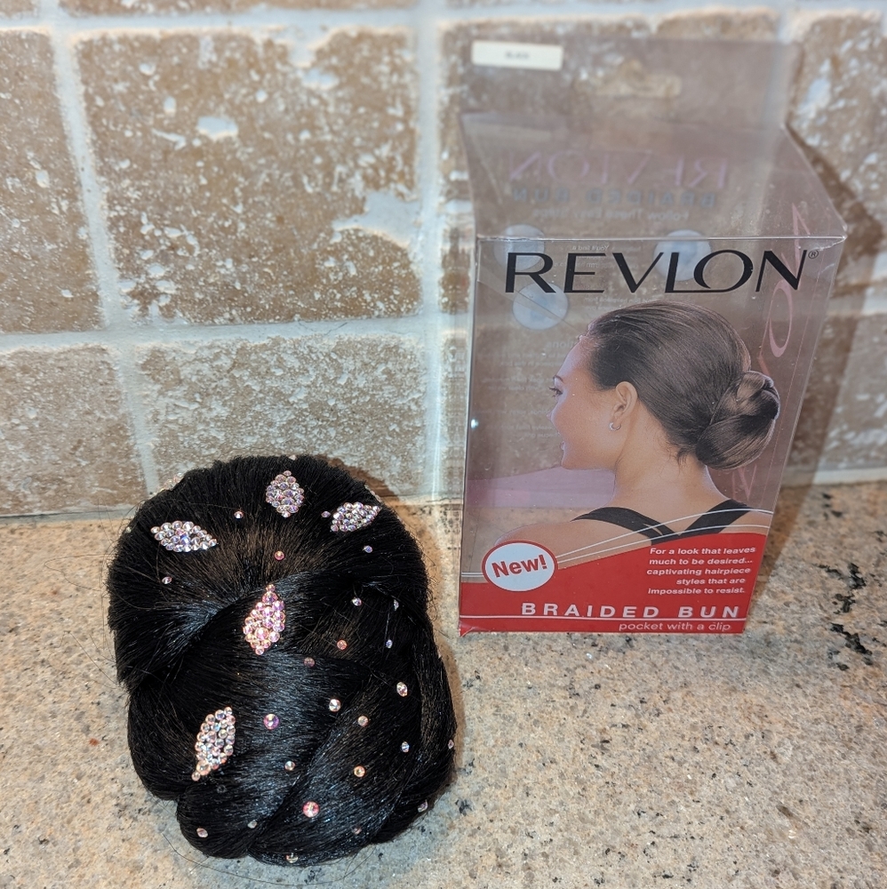 LIKE NEW Revlon Black Braided Bun with Sparkling Accents